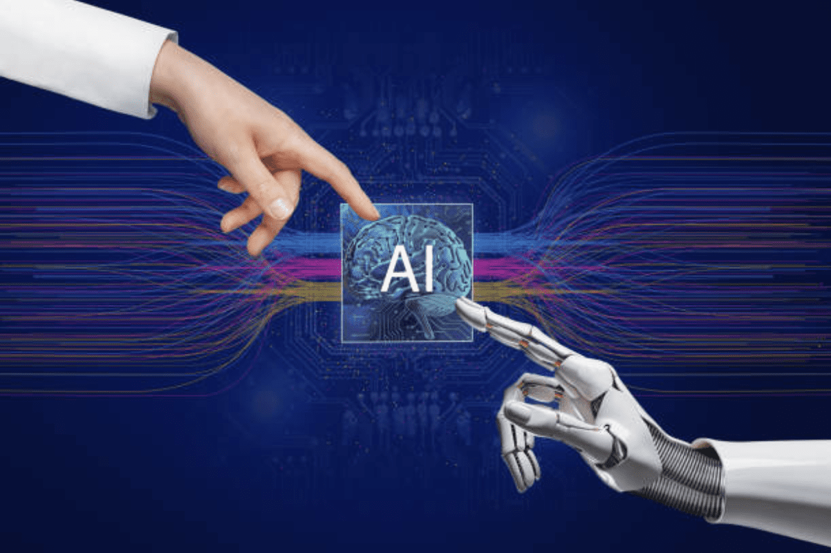 Concept showing balance between human interaction and AI automation in business processes